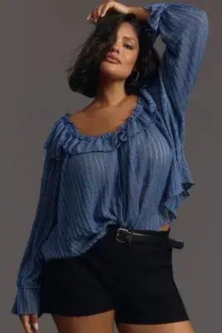 Anthropologie Lone Sleeve Sheer Striped Blouse NWT